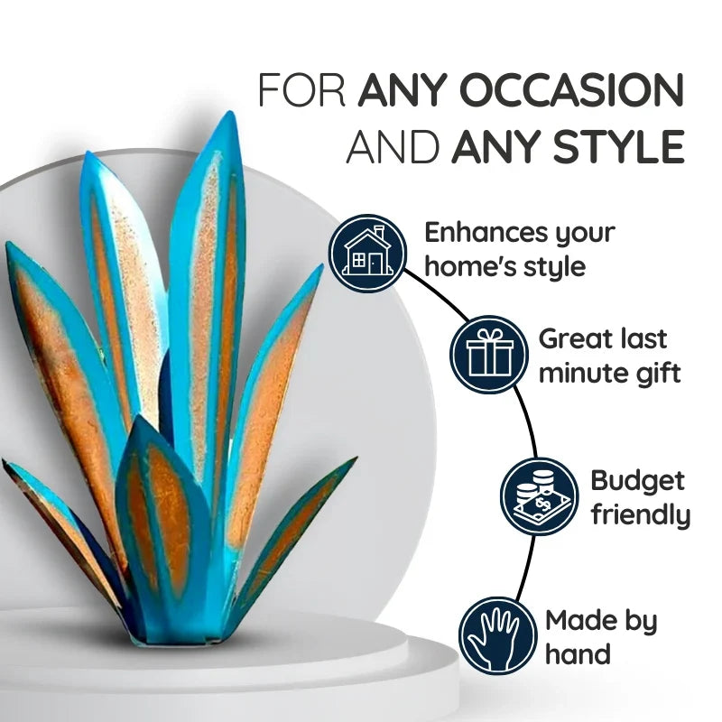 Metal Agave Plant Decorative Sculpture with Rust Finish and Weather Resistant Coating