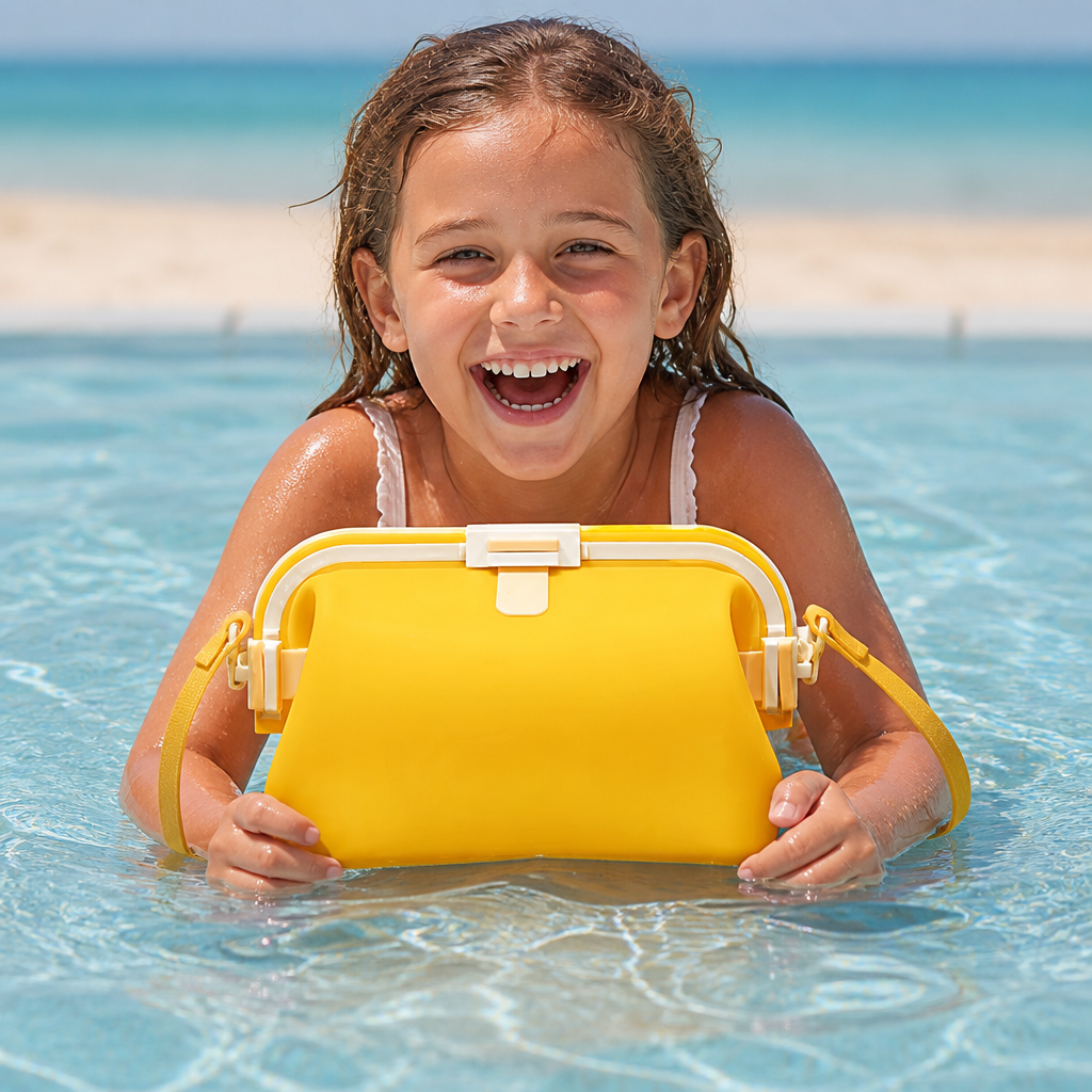 Silicone Beach Bag with Fold-Over Seal and Adjustable Shoulder Strap