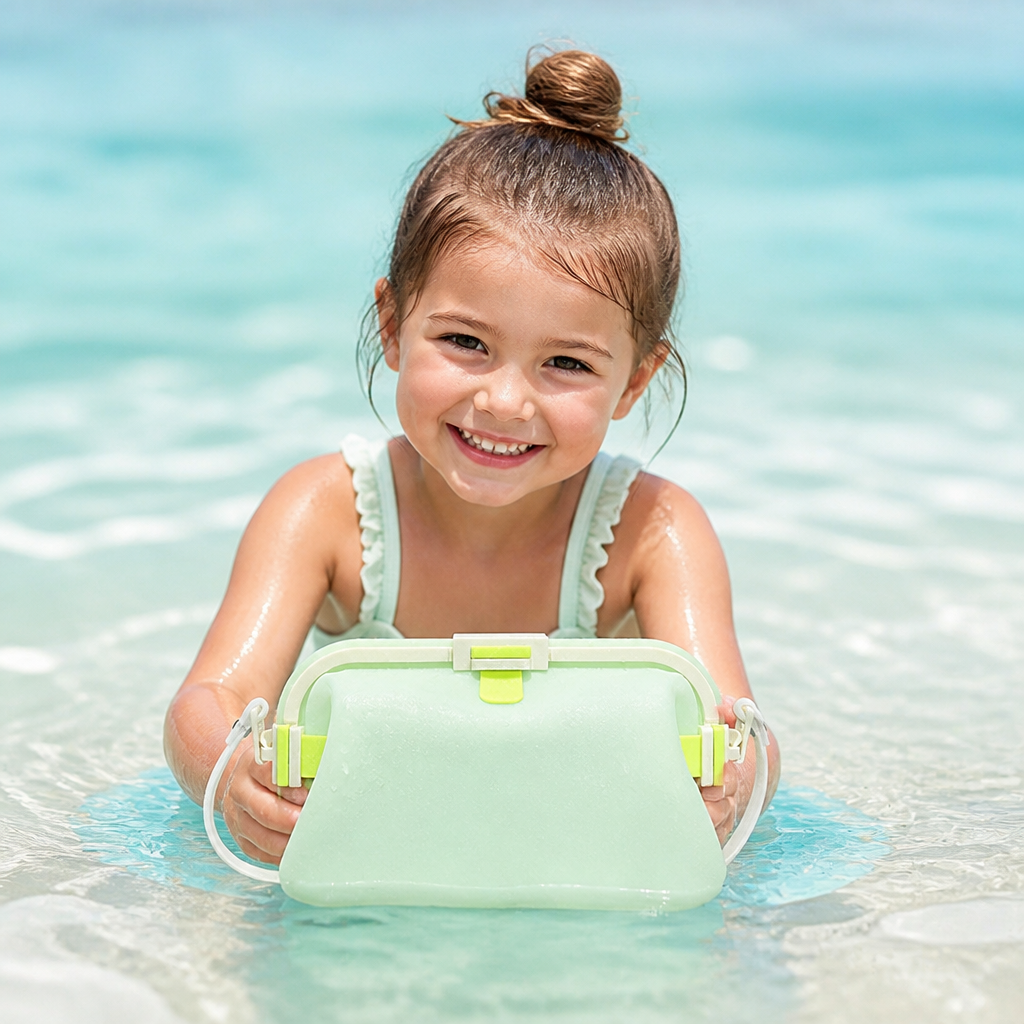 Silicone Beach Bag with Fold-Over Seal and Adjustable Shoulder Strap