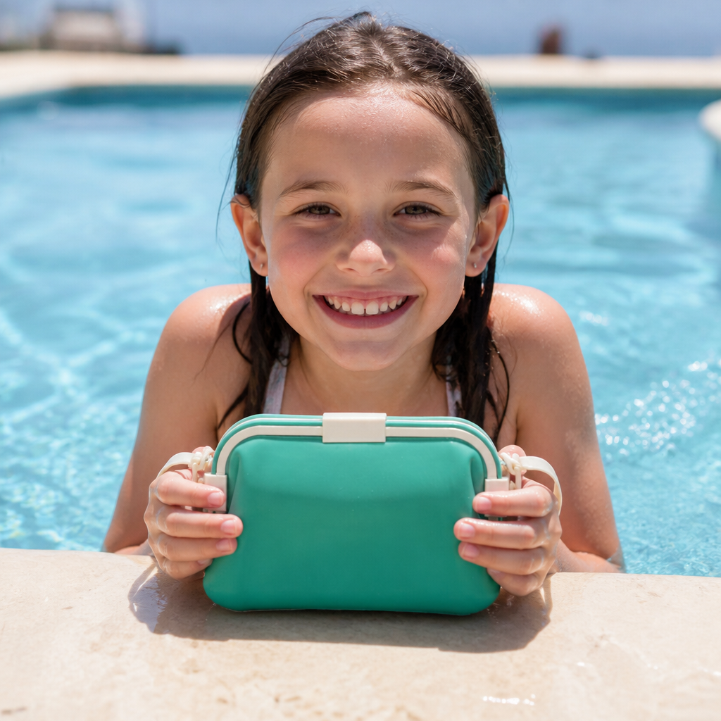 Silicone Beach Bag with Fold-Over Seal and Adjustable Shoulder Strap