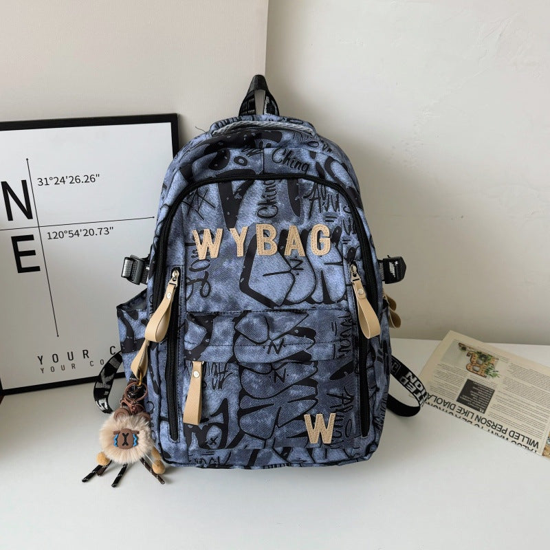 Graffiti Print Backpack with Padded Straps and Multiple Compartments, Weather Resistant