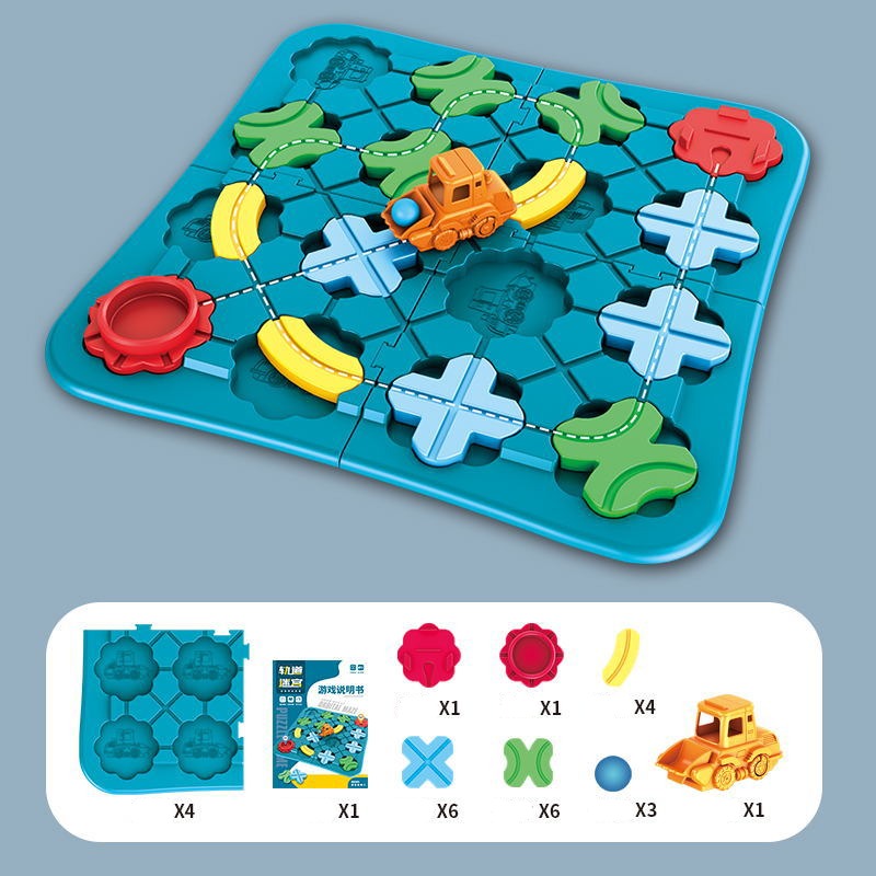 Street Layout Puzzle with Rolling Vehicle and Color Blocks for Toddlers