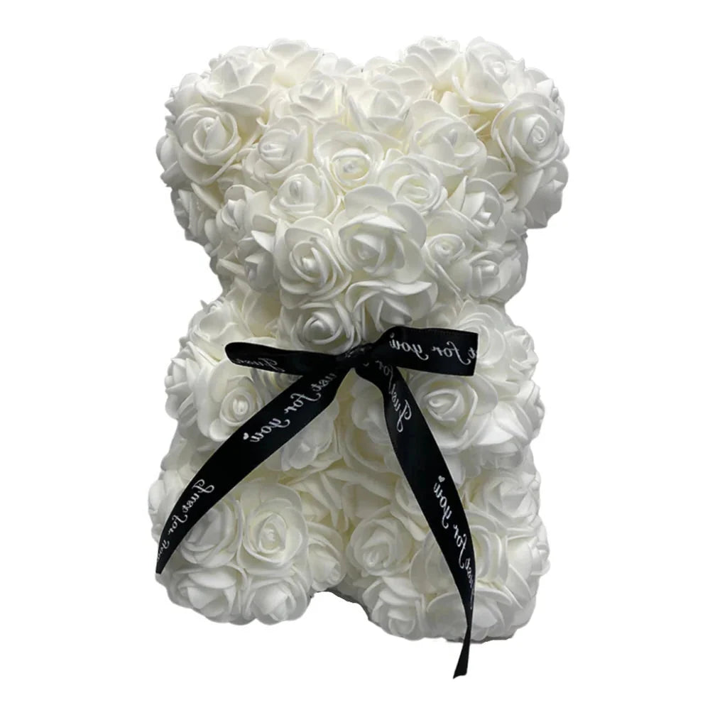 Foam Rose Teddy Bear with Ribbon Accent, 9.8 Inches Tall