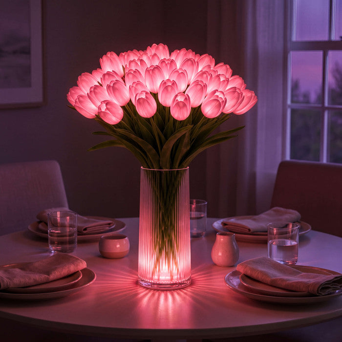 Light Up Tulip Bouquet with Ten Glowing Blooms Battery Powered in Yellow Blue Pink Or Red