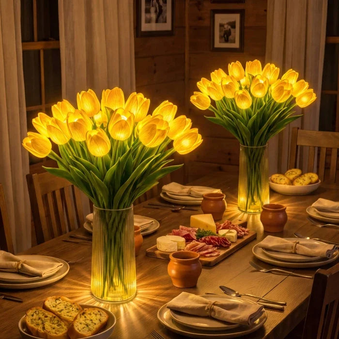 Light Up Tulip Bouquet with Ten Glowing Blooms Battery Powered in Yellow Blue Pink Or Red