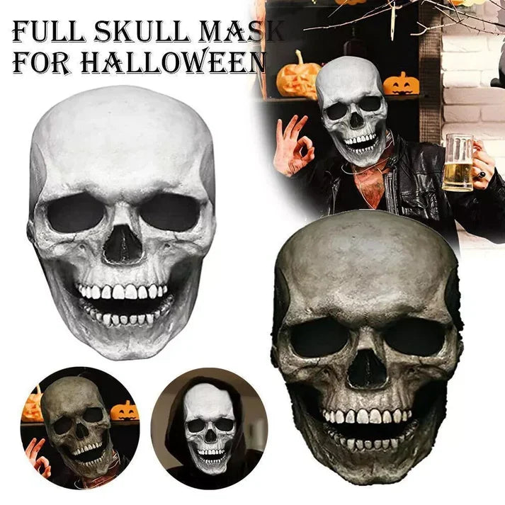 Full Head Skull Mask with Movable Jaw and Realistic Expressions