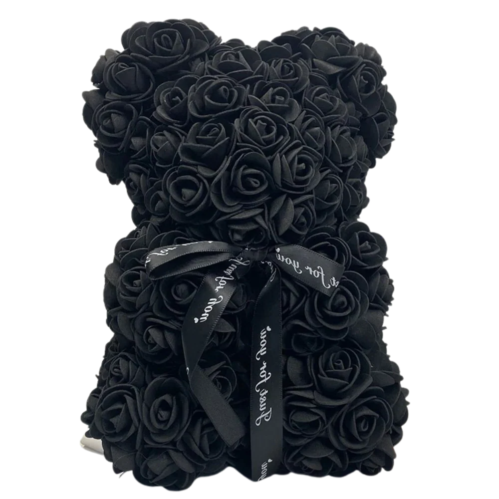 Foam Rose Teddy Bear with Ribbon Accent, 9.8 Inches Tall
