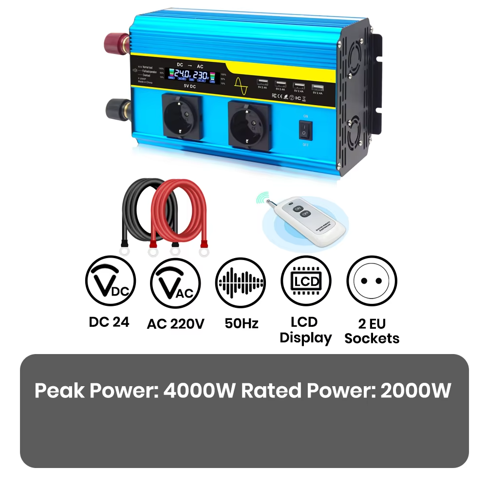 4000W Pure Sine Wave Inverter with Dual Voltage Input and Household Outlets for Cars and Solar Systems