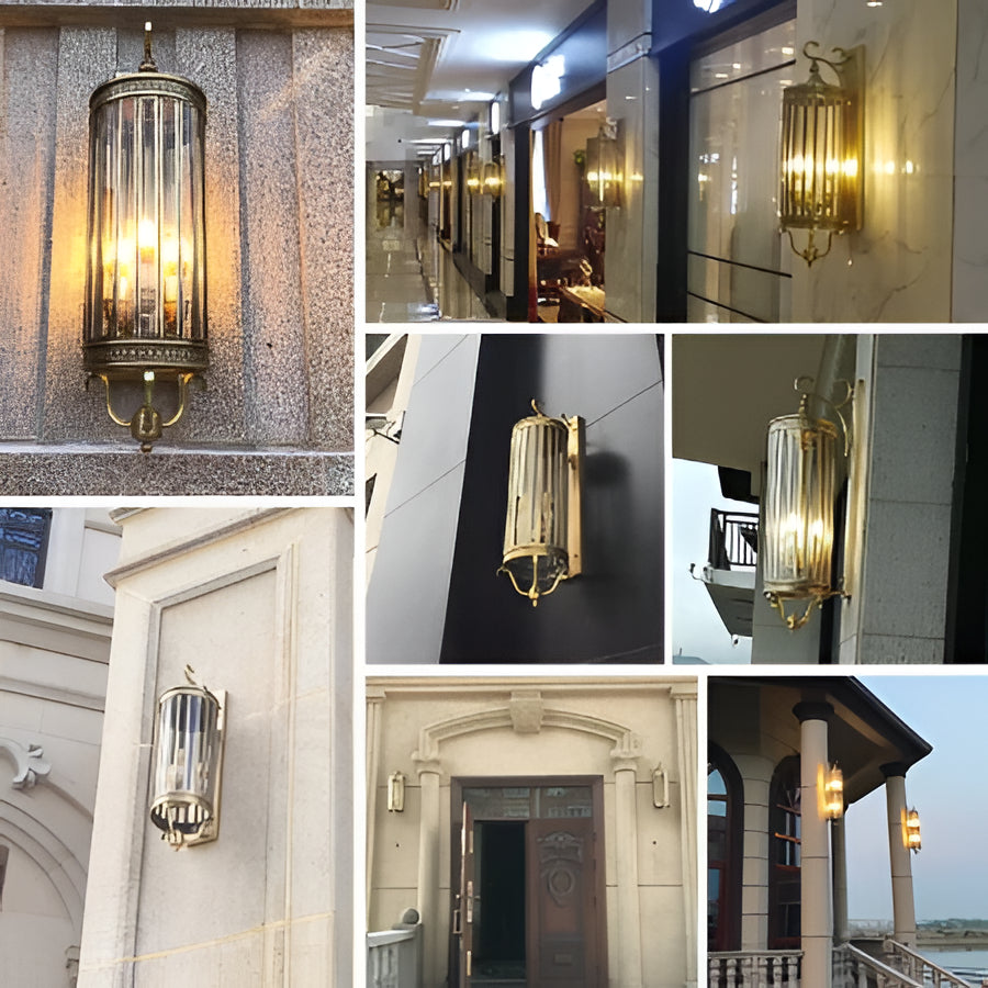 Outdoor Wall Sconce with Copper Construction and Glass Panel for Entryways
