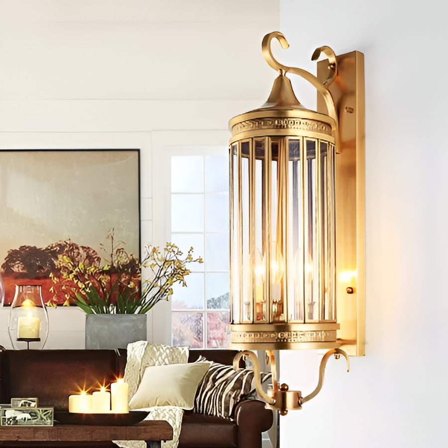 Outdoor Wall Sconce with Copper Construction and Glass Panel for Entryways