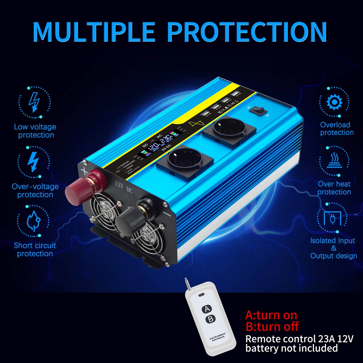 4000W Pure Sine Wave Inverter with Dual Voltage Input and Household Outlets for Cars and Solar Systems