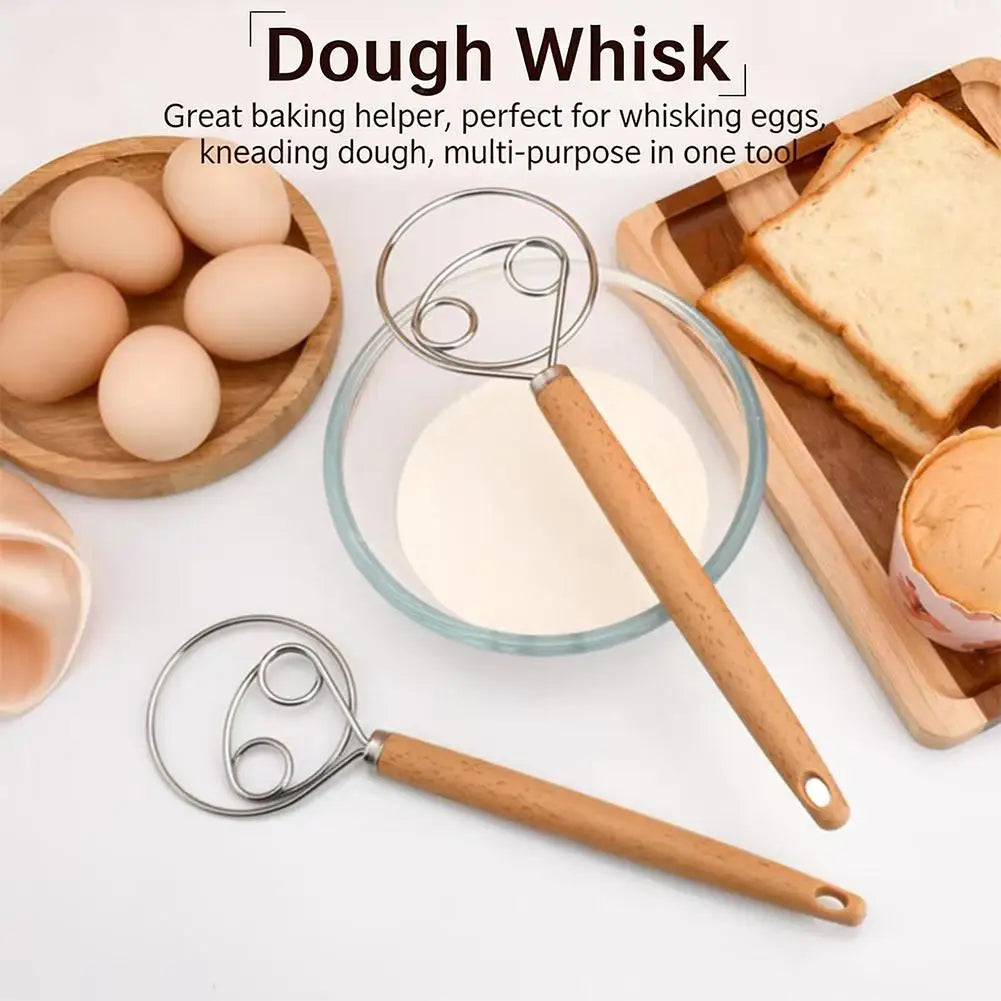 Bread Dough Whisk with Stainless Steel Coil and Beechwood Handle
