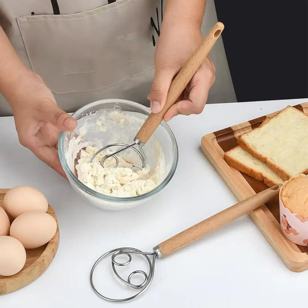 Bread Dough Whisk with Stainless Steel Coil and Beechwood Handle