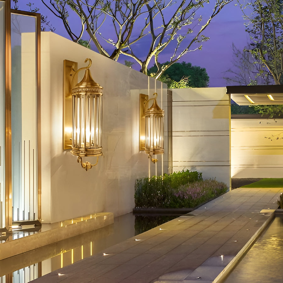 Outdoor Wall Sconce with Copper Construction and Glass Panel for Entryways