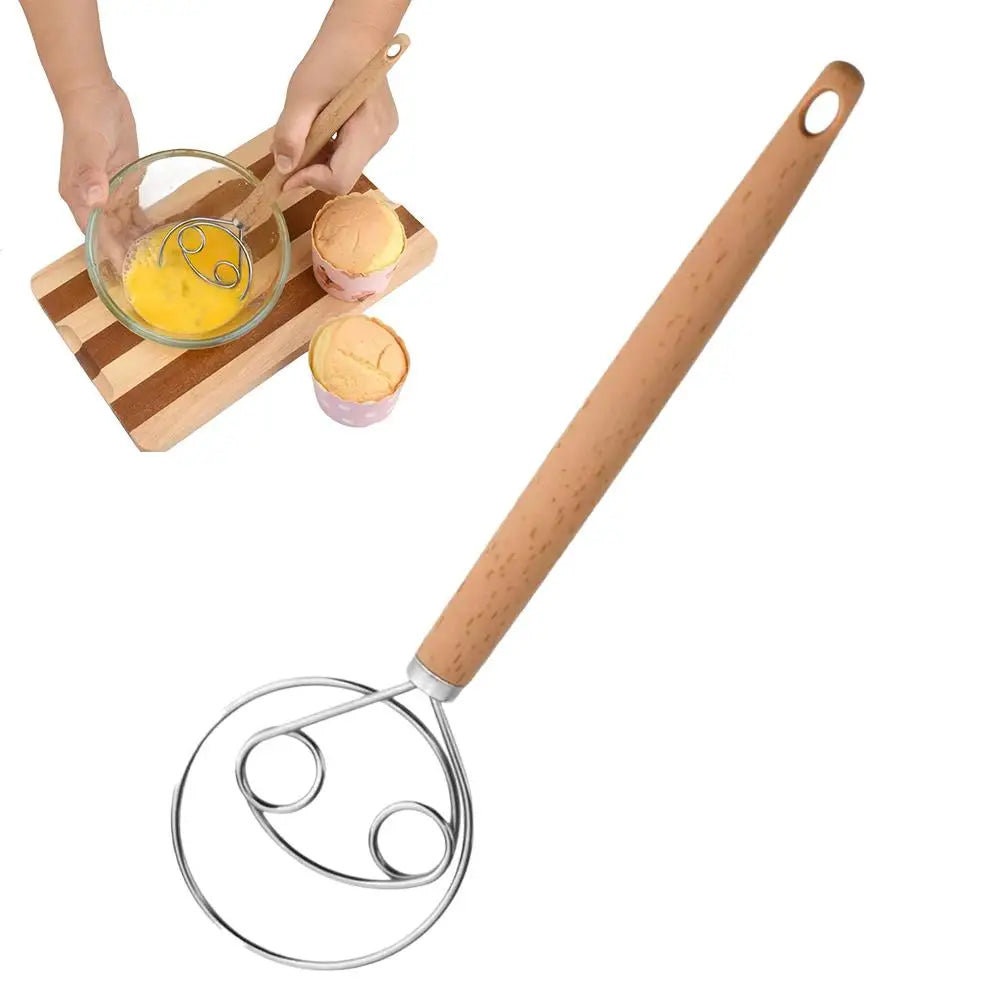 Bread Dough Whisk with Stainless Steel Coil and Beechwood Handle