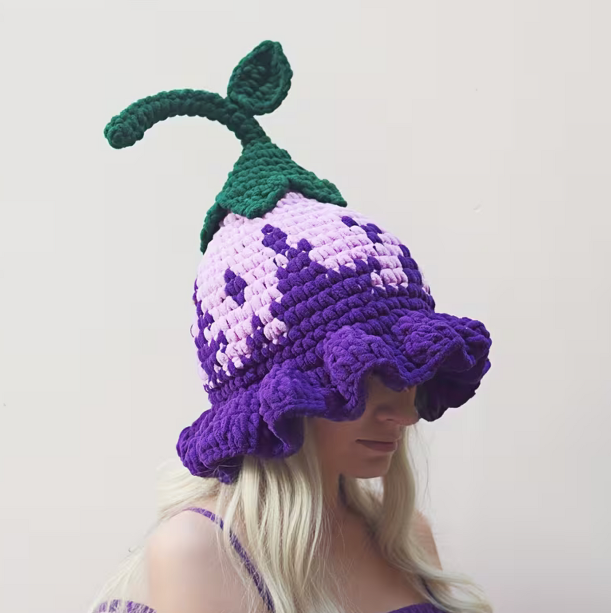 Hand Crocheted Wizard Hat for Women with Floral Stitching and Pointed Cone in Three Colors