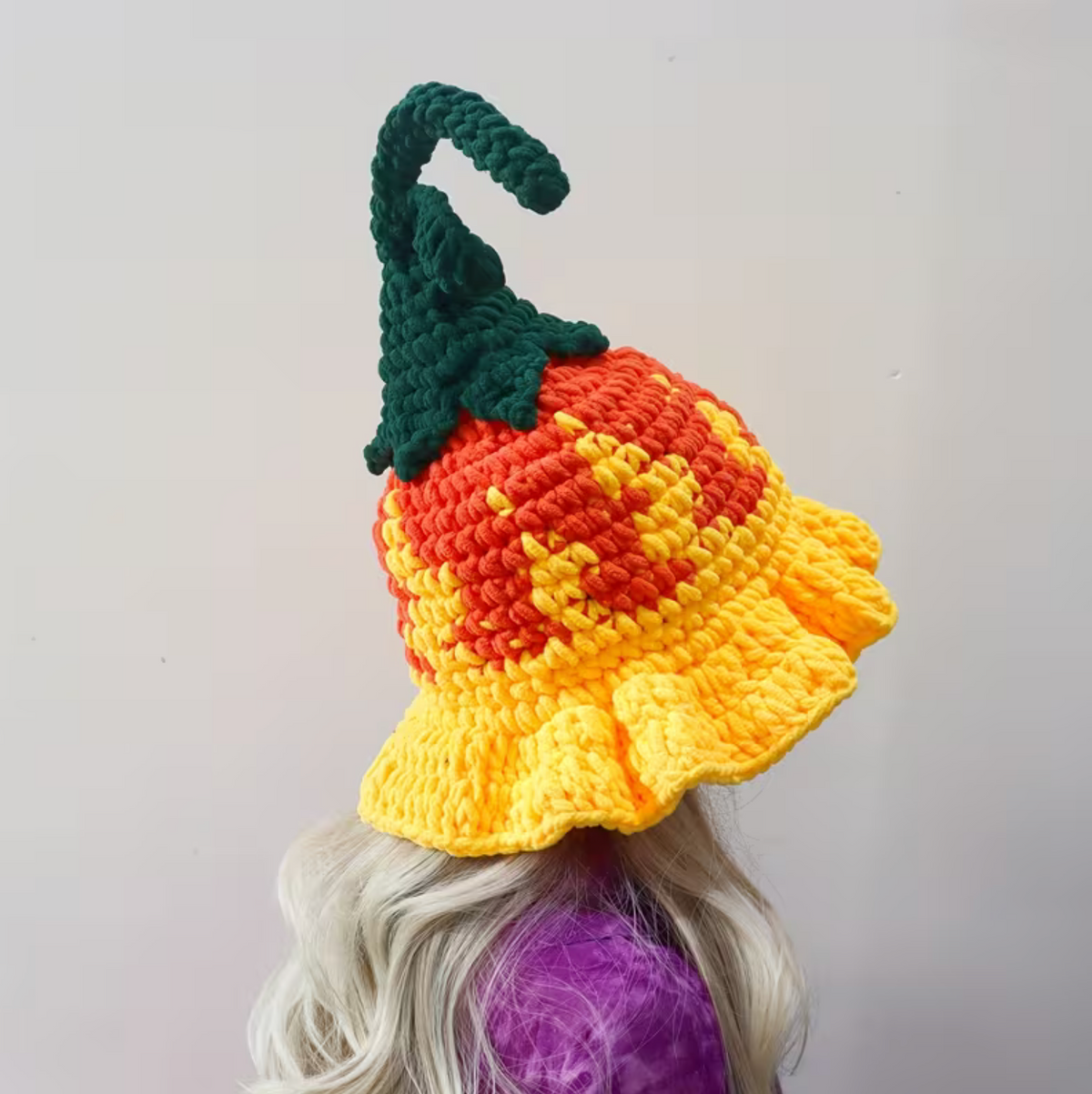 Hand Crocheted Wizard Hat for Women with Floral Stitching and Pointed Cone in Three Colors