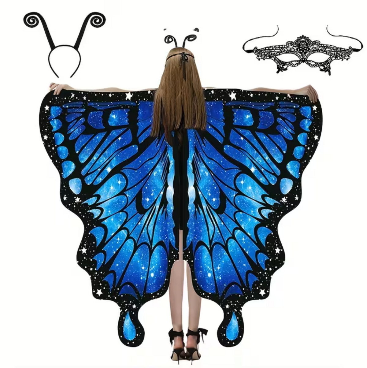 Butterfly Wing Shawl with Printed Patterns and Matching Headband for Costumes