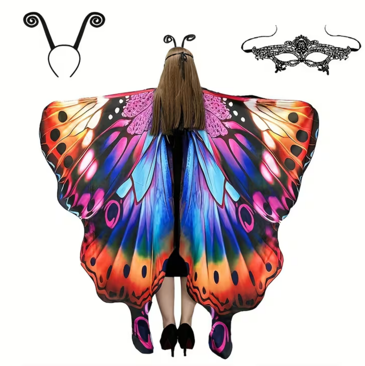 Butterfly Wing Shawl with Printed Patterns and Matching Headband for Costumes