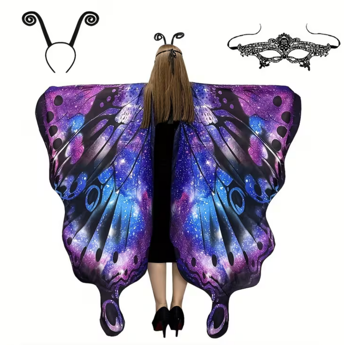Butterfly Wing Shawl with Printed Patterns and Matching Headband for Costumes