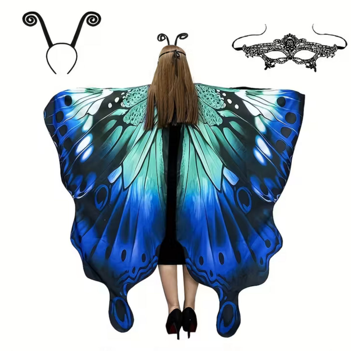 Butterfly Wing Shawl with Printed Patterns and Matching Headband for Costumes
