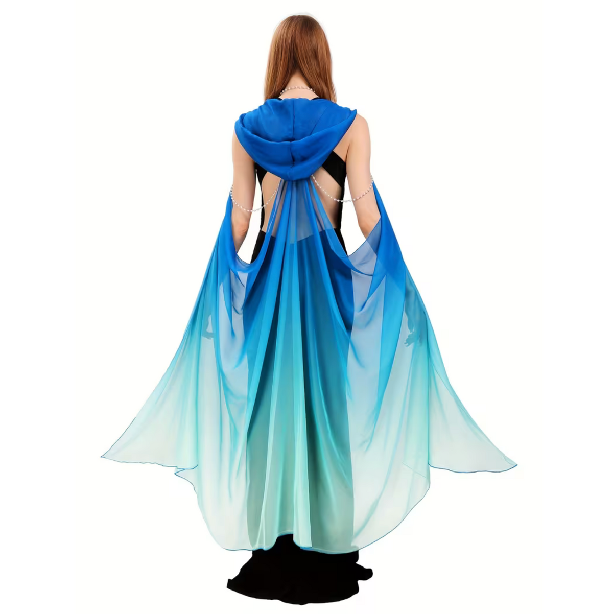 Hooded Tulle Cloak with Off Shoulder Capelet and Adjustable Hood for Women