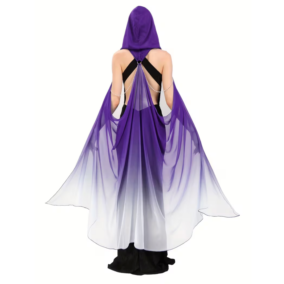 Hooded Tulle Cloak with Off Shoulder Capelet and Adjustable Hood for Women