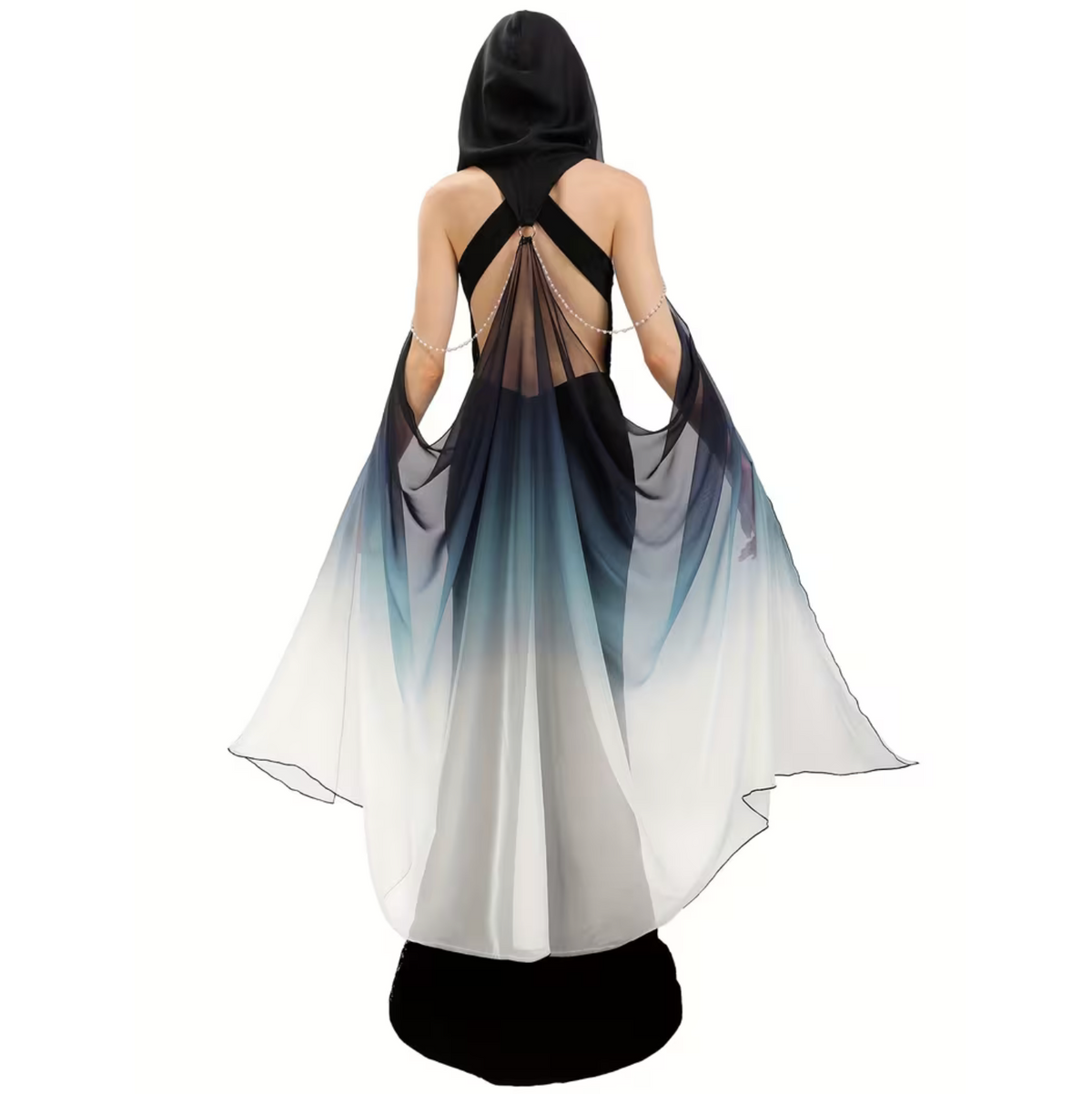 Hooded Tulle Cloak with Off Shoulder Capelet and Adjustable Hood for Women