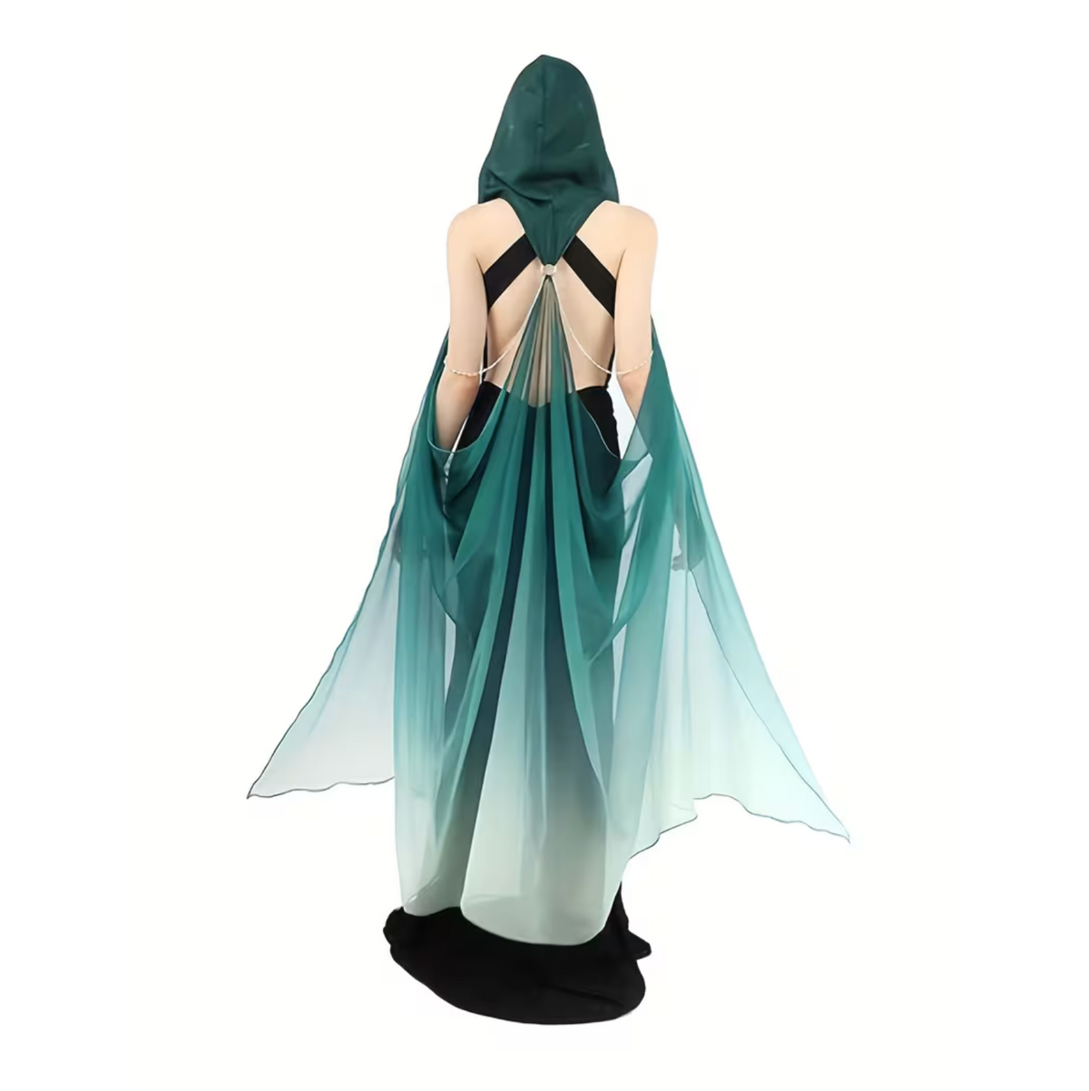 Hooded Tulle Cloak with Off Shoulder Capelet and Adjustable Hood for Women