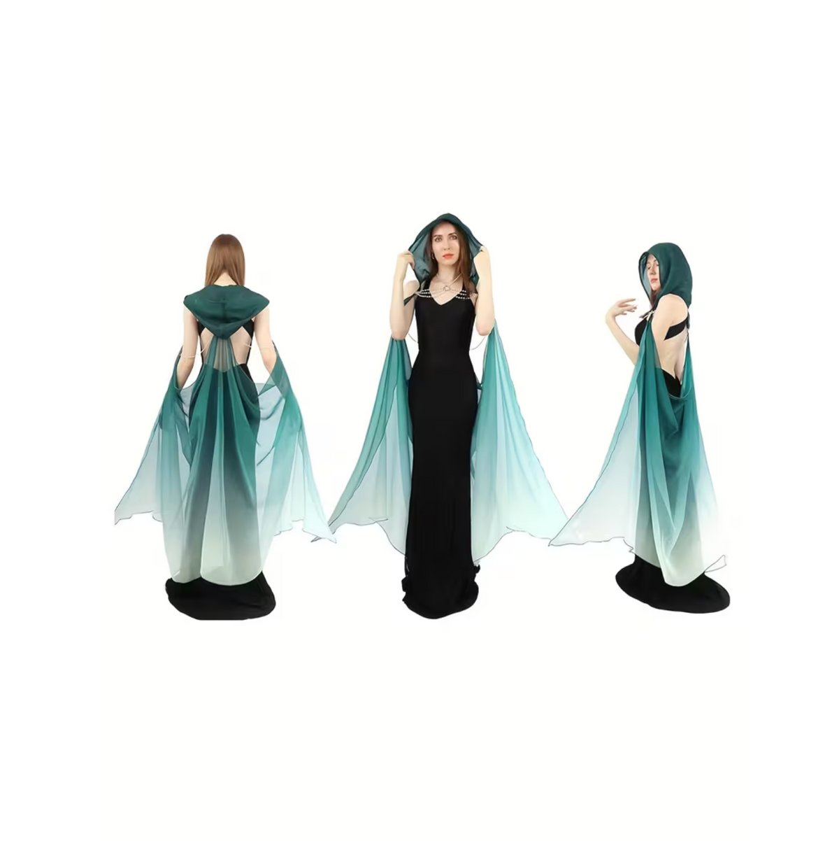Hooded Tulle Cloak with Off Shoulder Capelet and Adjustable Hood for Women