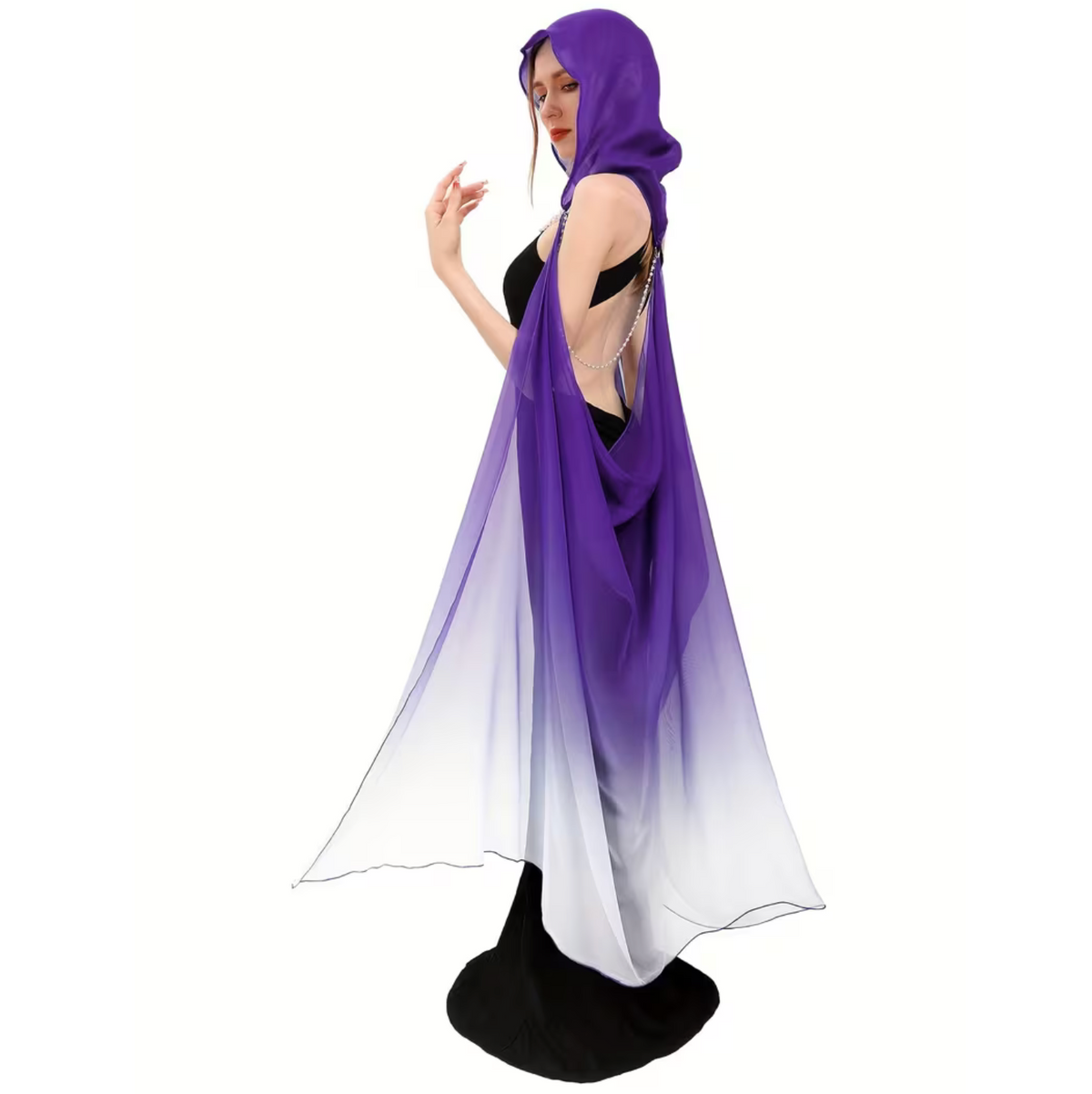 Hooded Tulle Cloak with Off Shoulder Capelet and Adjustable Hood for Women