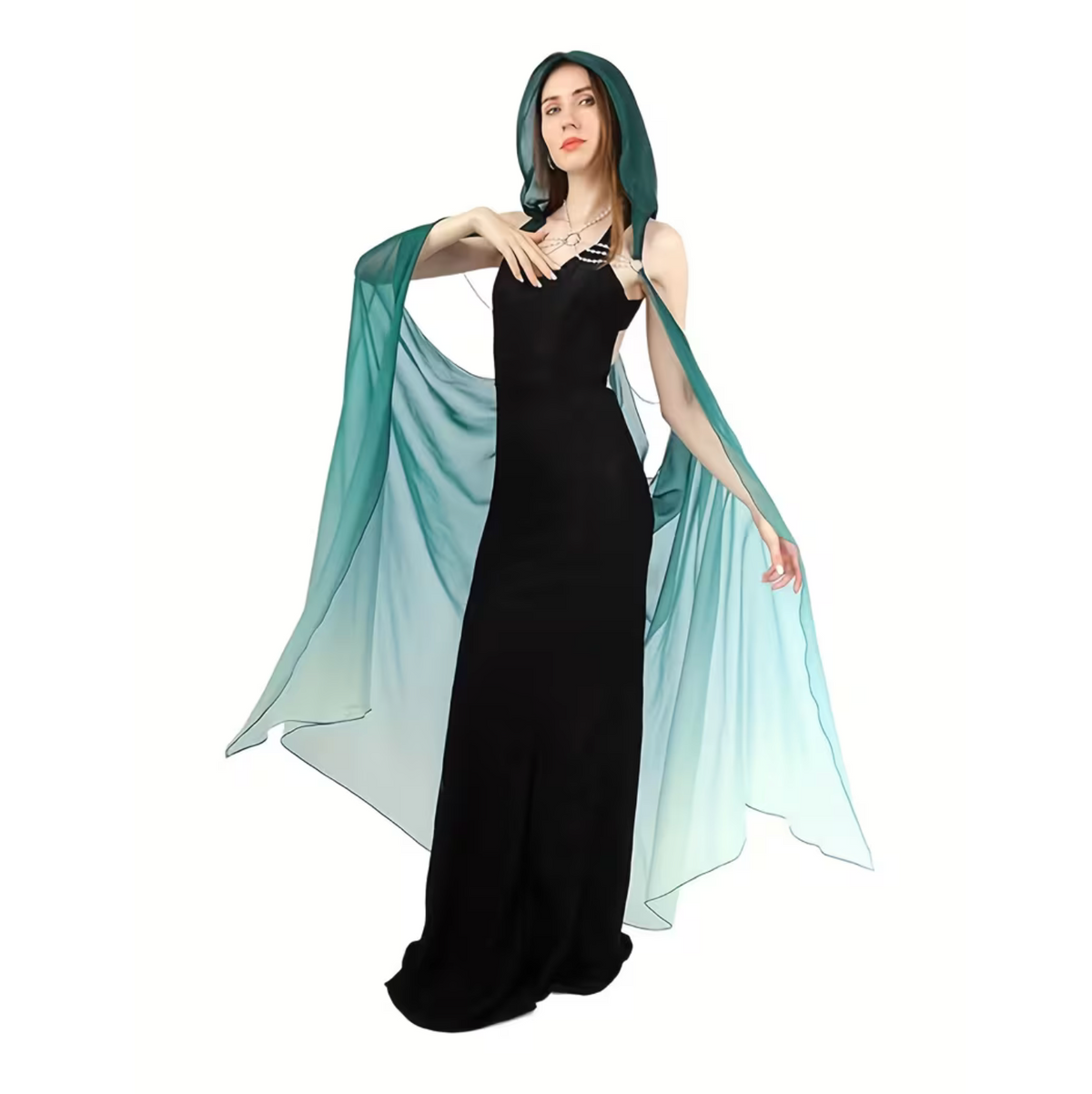 Hooded Tulle Cloak with Off Shoulder Capelet and Adjustable Hood for Women