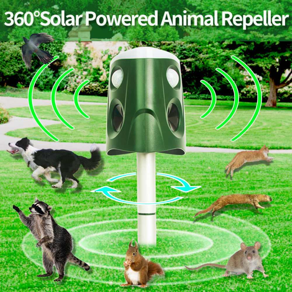 Ultrasonic Animal Repellent with Solar Charging and Motion Activated Flashing Light