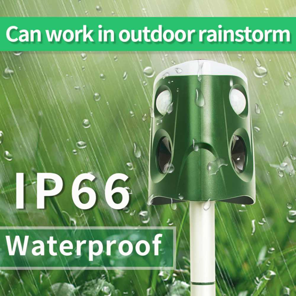 Ultrasonic Animal Repellent with Solar Charging and Motion Activated Flashing Light