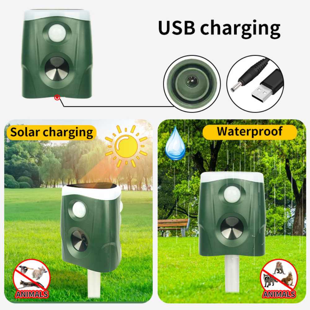 Ultrasonic Animal Repellent with Solar Charging and Motion Activated Flashing Light
