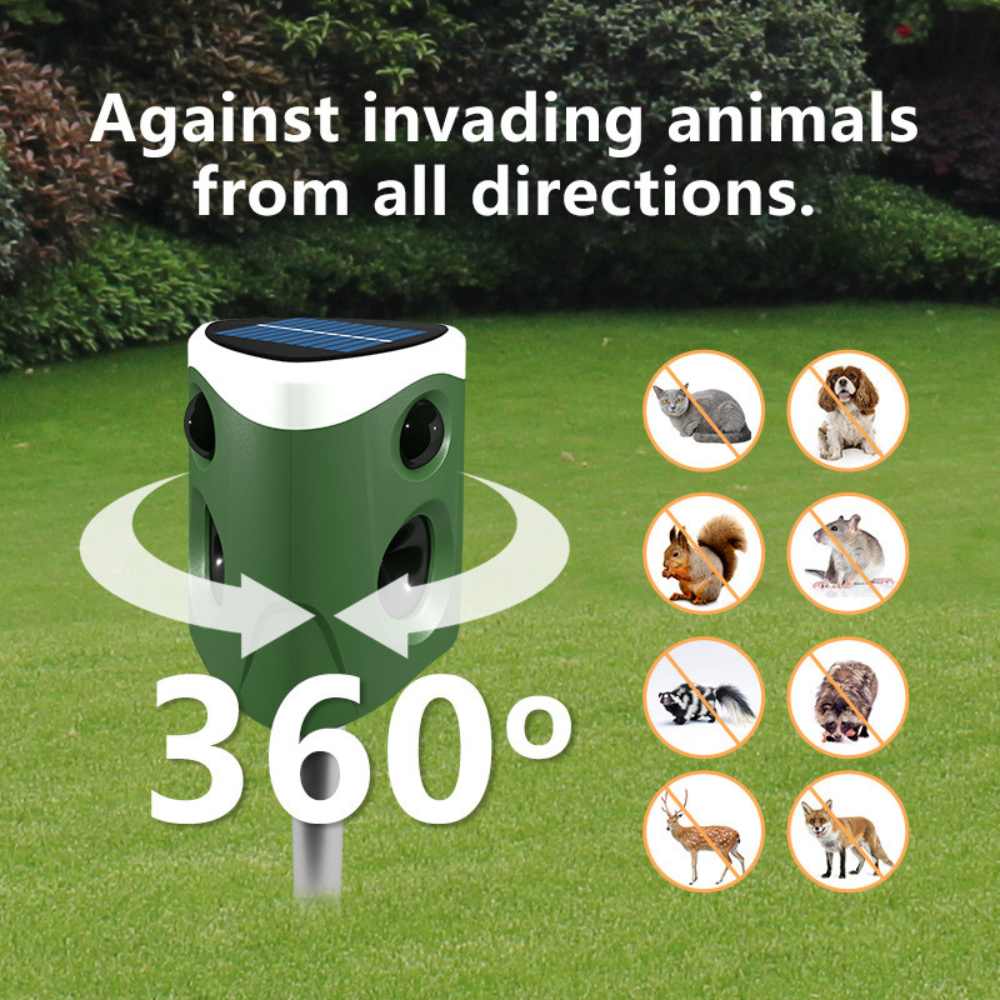 Ultrasonic Animal Repellent with Solar Charging and Motion Activated Flashing Light