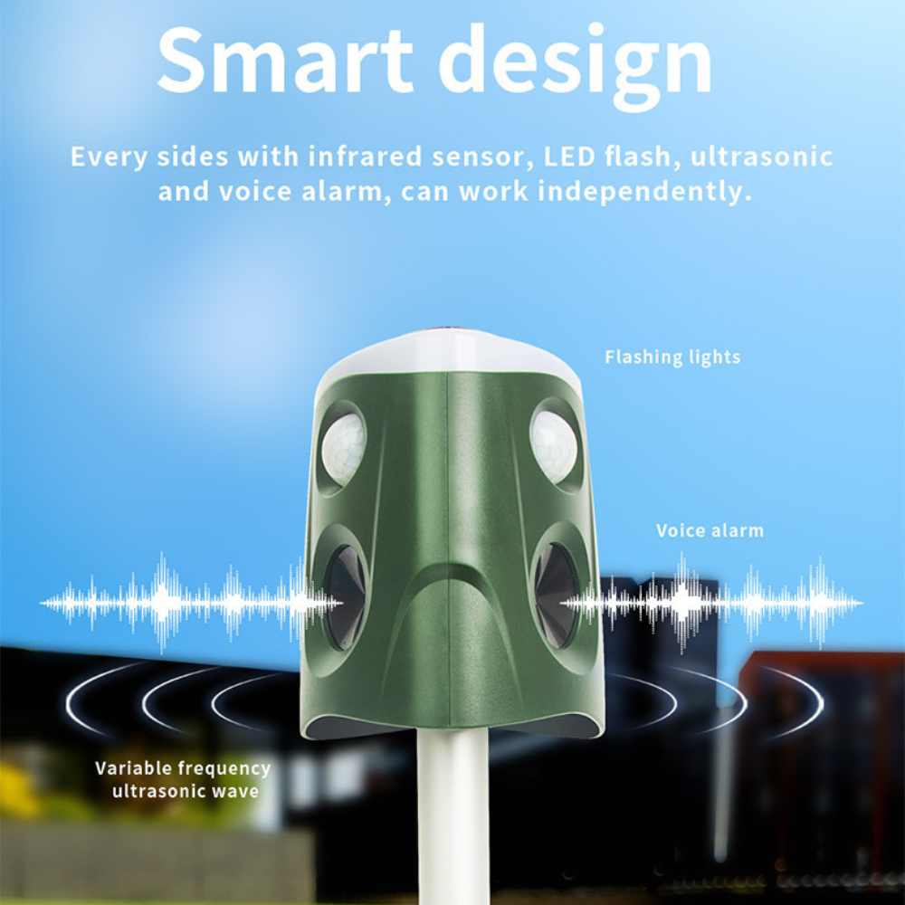 Ultrasonic Animal Repellent with Solar Charging and Motion Activated Flashing Light