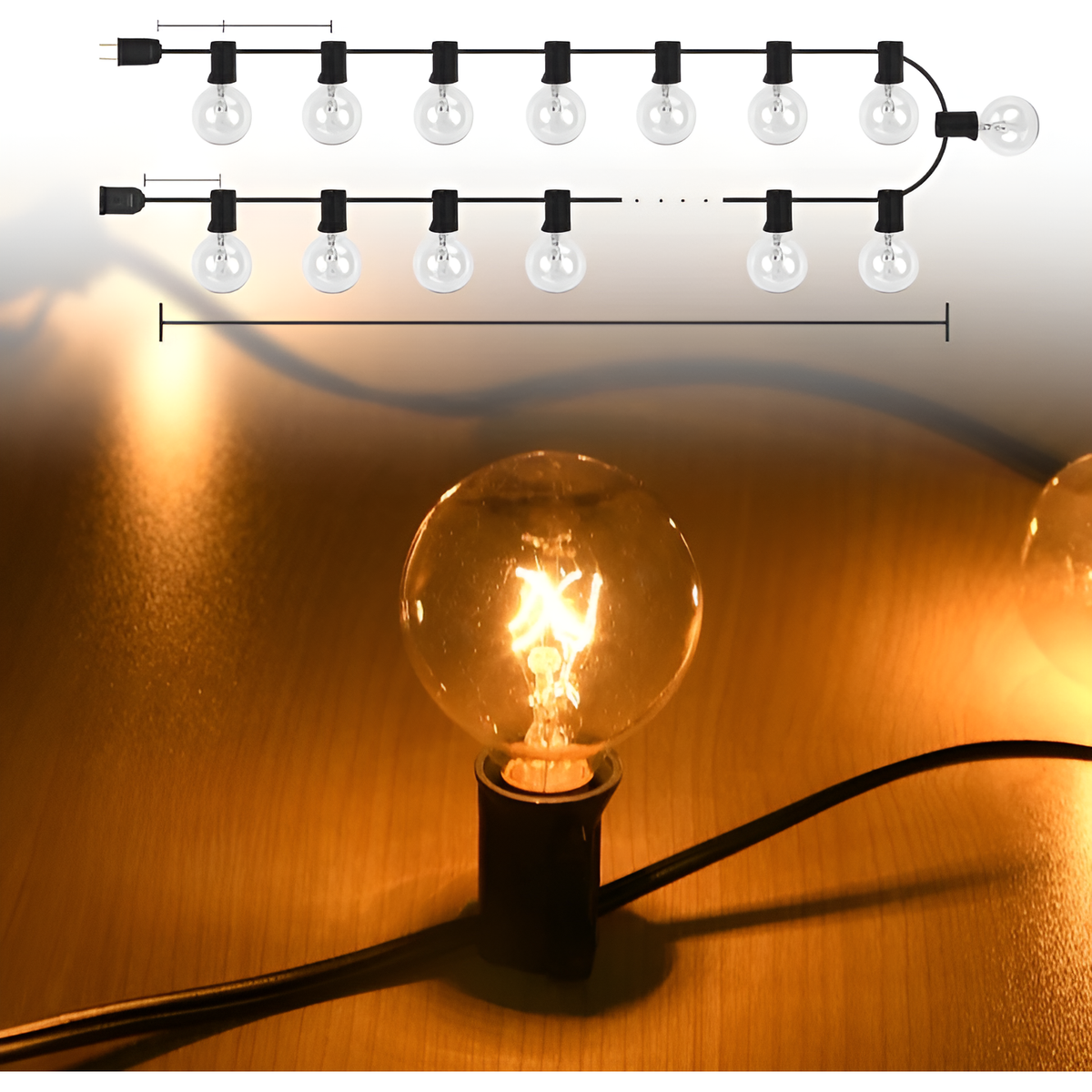 Outdoor String Lights with Plastic LED Bulbs and Connectable Cord, Warm White