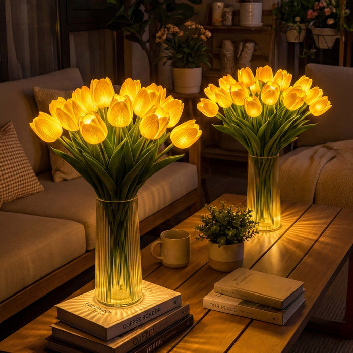 Light Up Tulip Bouquet with Ten Glowing Blooms Battery Powered in Yellow Blue Pink Or Red