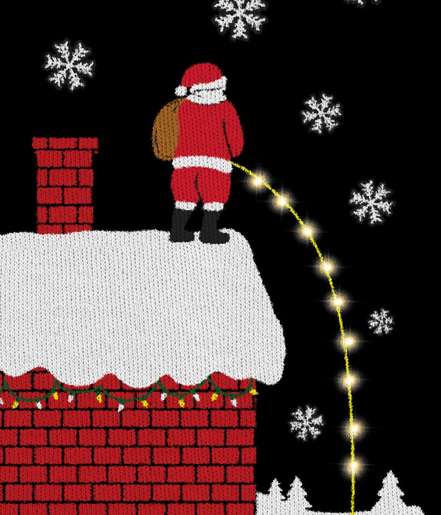 Mens Cheeky Santa Light Up Christmas Sweater with a Glowing Rooftop Stream