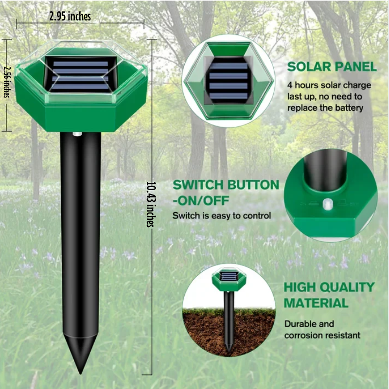 Solar Sonic Mole and Gopher Repellent Stakes, Pack of 4