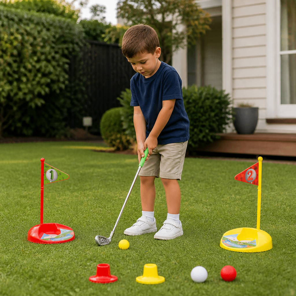 Childrens Adjustable Golf Set with Flag Targets and Balls for Indoor Outdoor Play