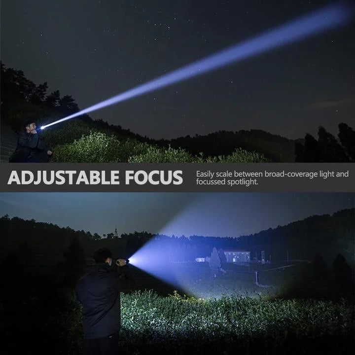 Rechargeable Flashlight with Telescopic Zoom and 90000 Lumen Output for Outdoor Camping