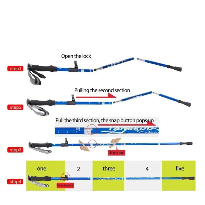 Telescoping Trekking Poles with Twist Lock Adjustment and Aluminium Frame