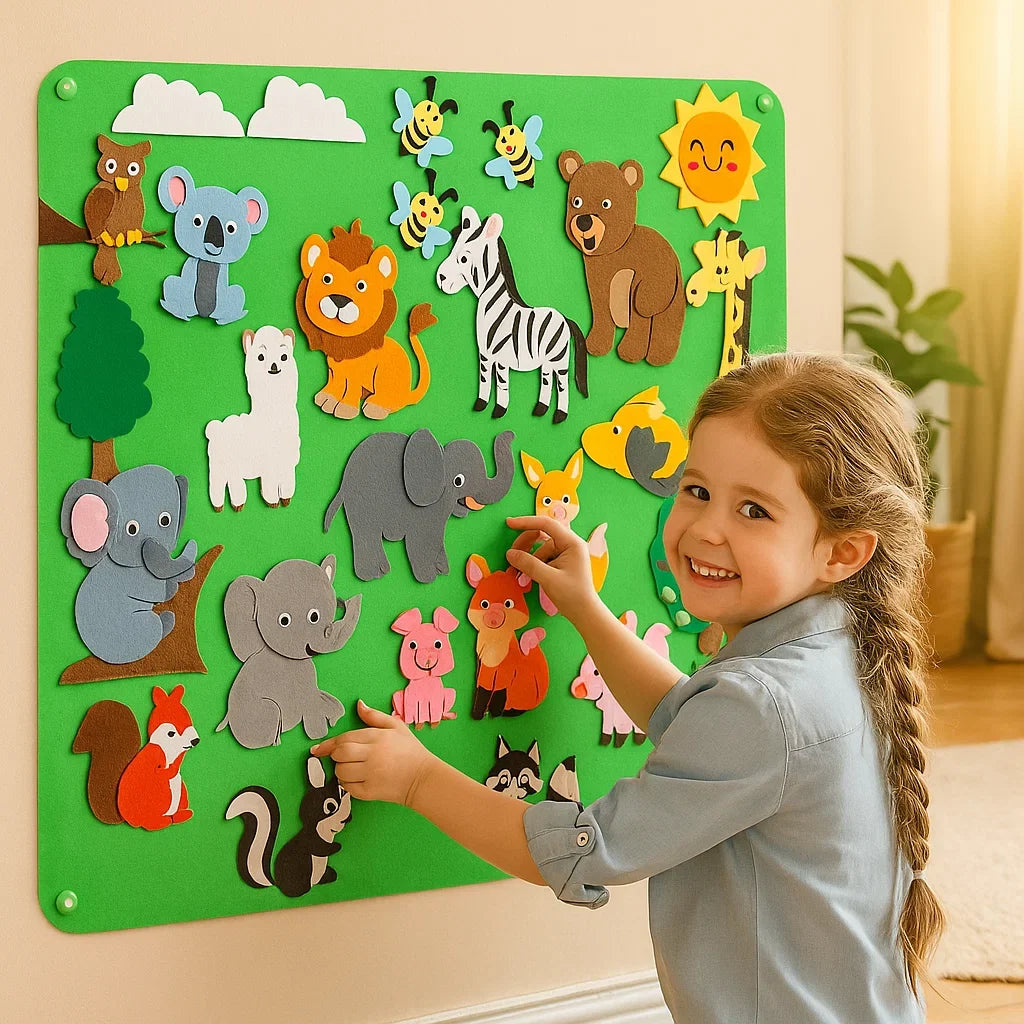 Animal Felt Board Set with Repositionable Figures and Nature Elements