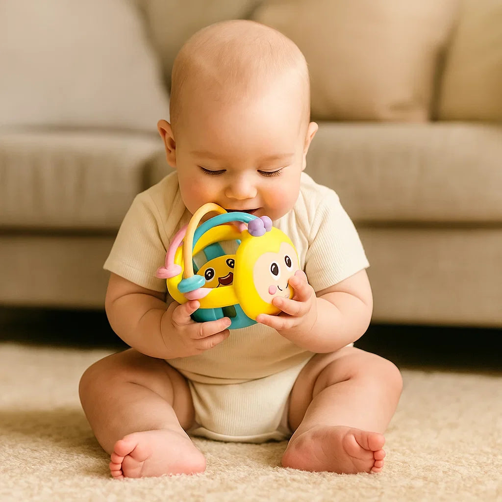 Textured Play Ball with Movable Rings and Massaging Surfaces for Teething Babies