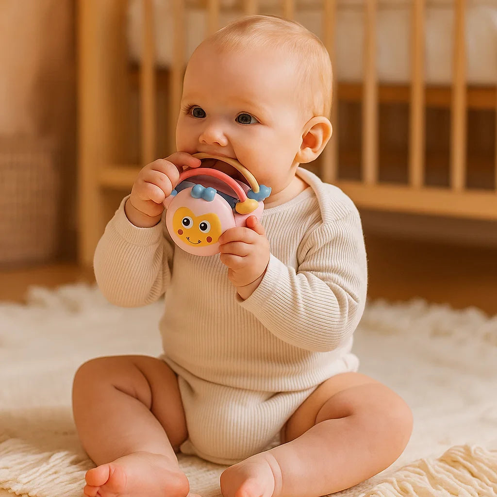 Textured Play Ball with Movable Rings and Massaging Surfaces for Teething Babies