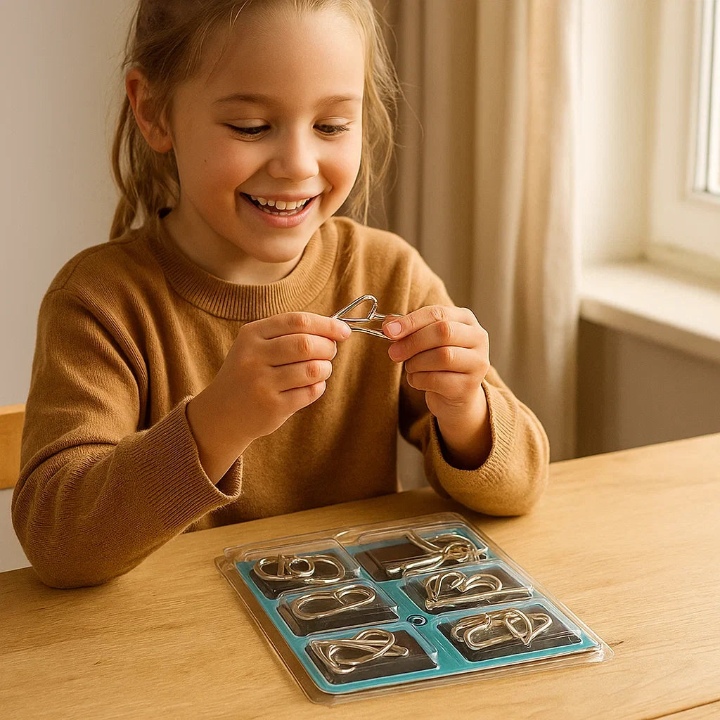 Metal Brain Teaser Puzzle Set with 36 Designs and Multiple Difficulty Levels
