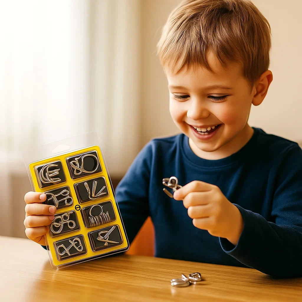 Metal Brain Teaser Puzzle Set with 36 Designs and Multiple Difficulty Levels