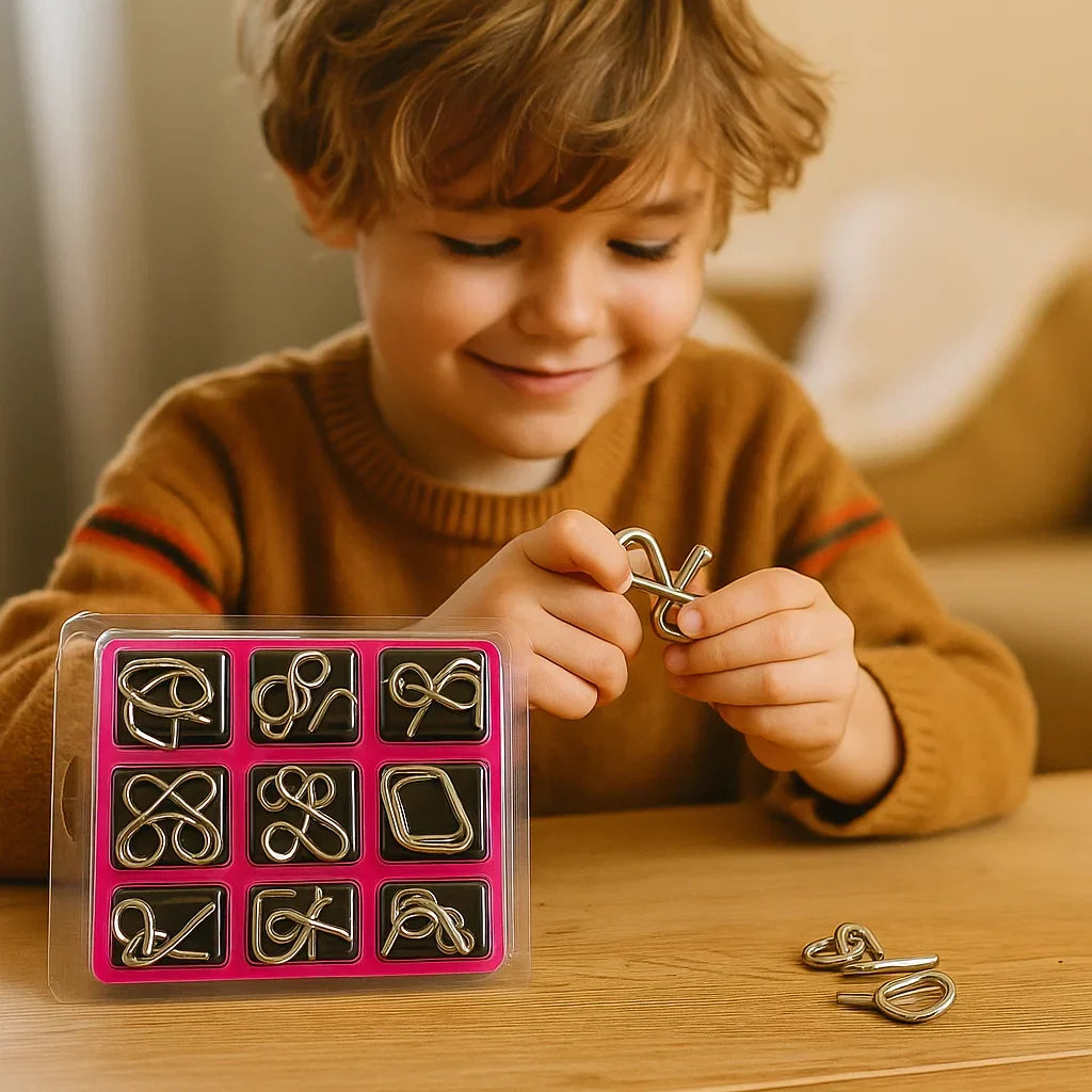 Metal Brain Teaser Puzzle Set with 36 Designs and Multiple Difficulty Levels